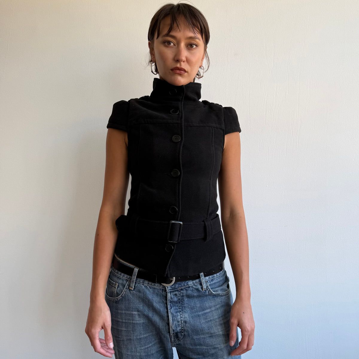 Black belt short sleeve peacoat - Size S