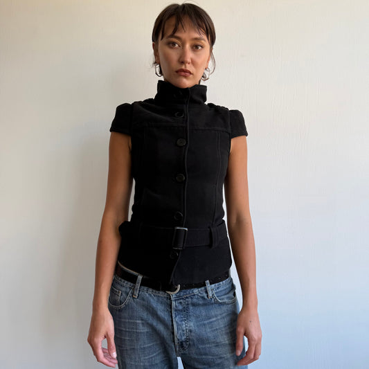 Black belt short sleeve peacoat - Size S
