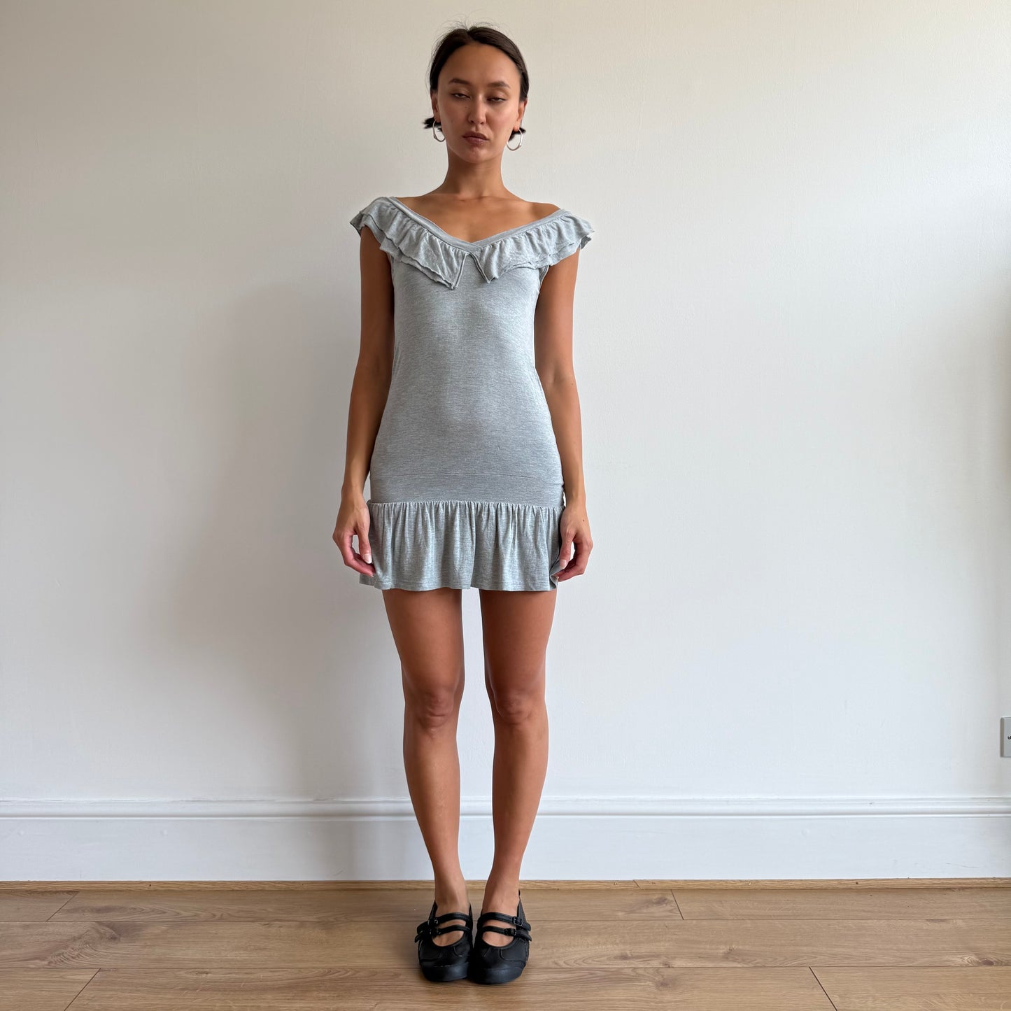 Grey ruffle mini dress - Size S