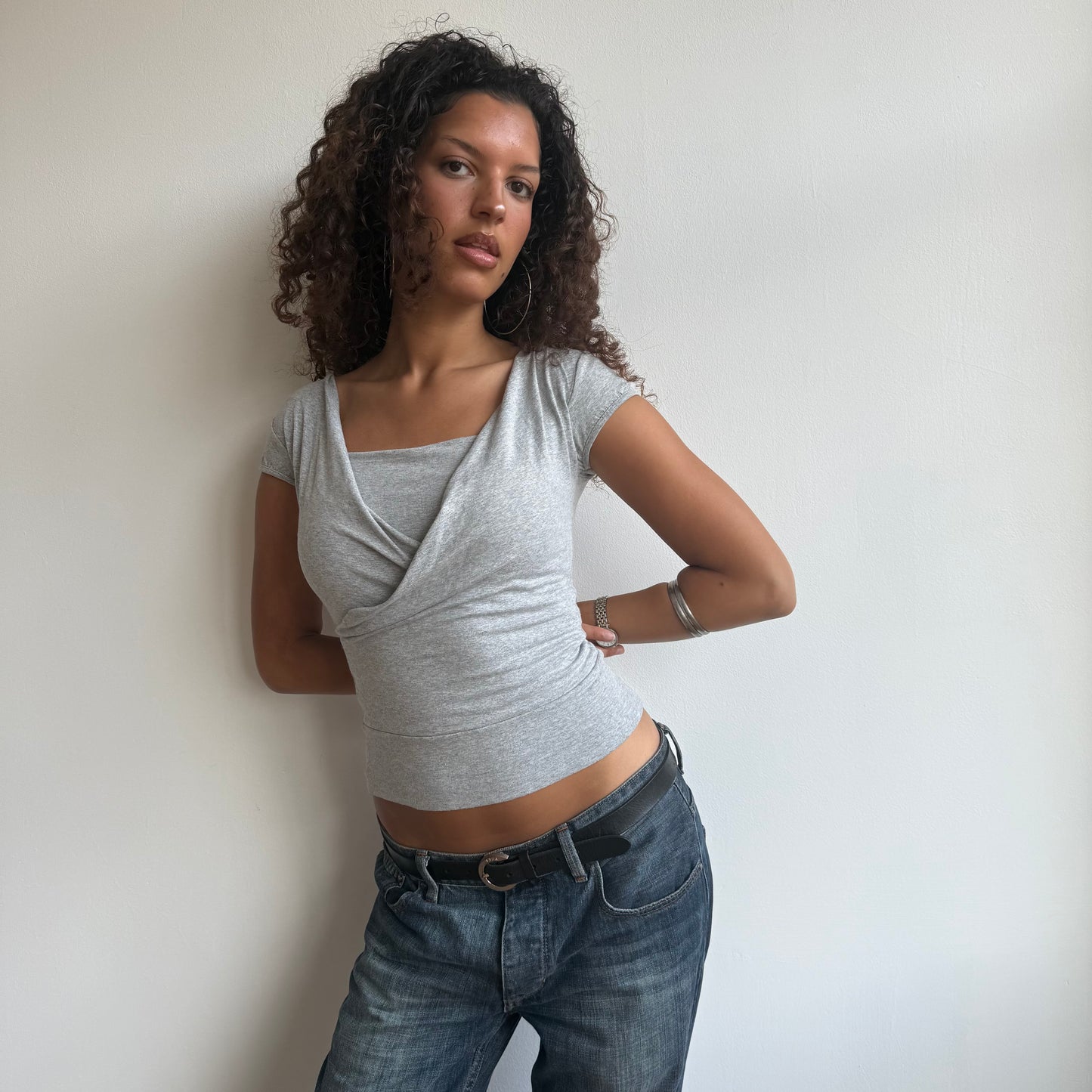 Grey wrap front top - Size S