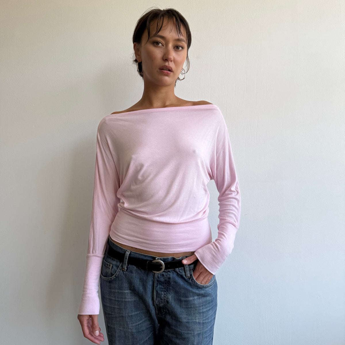Pink batwing slouchy top - Size S