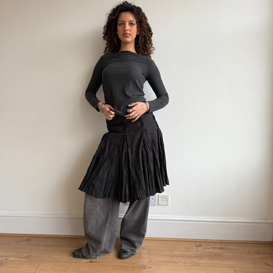Black pleat midi skirt - Size S