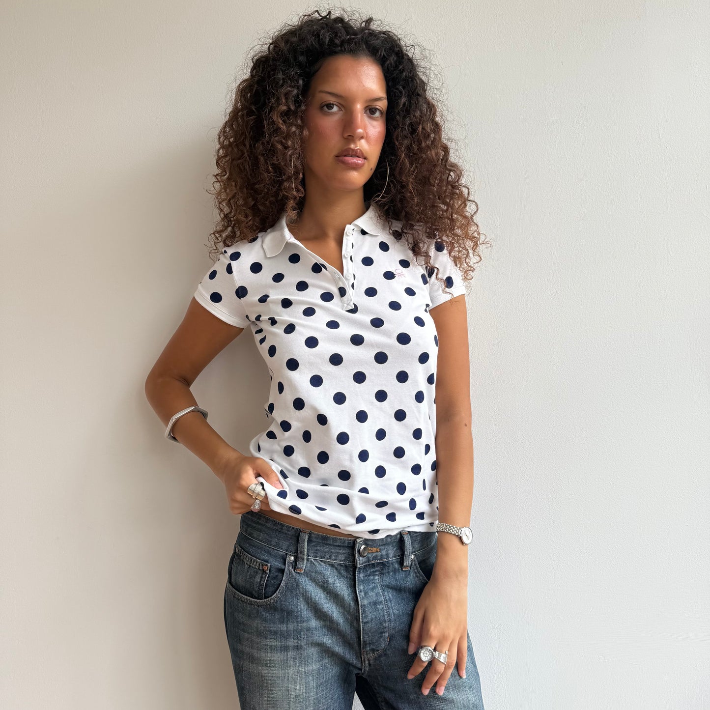 Polka dot polo top - Size M