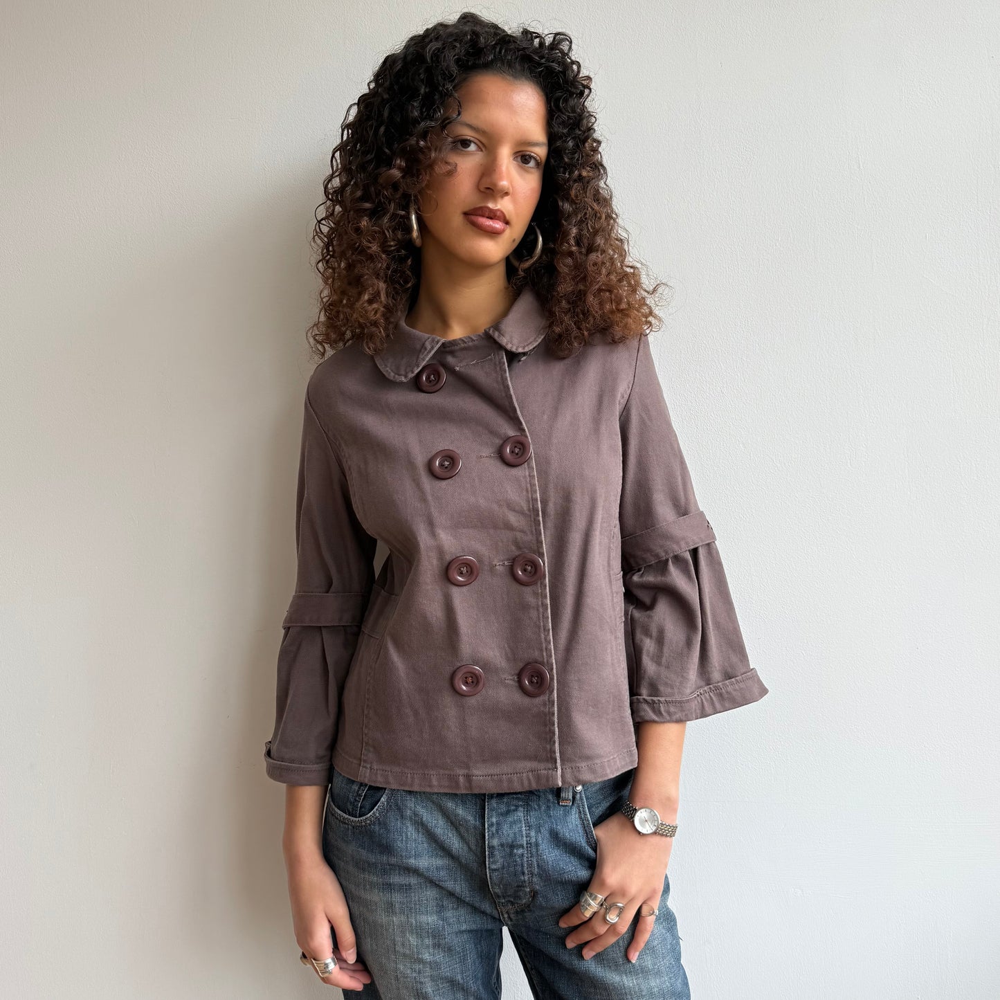 Brown 3/4 sleeve peacoat - Size M