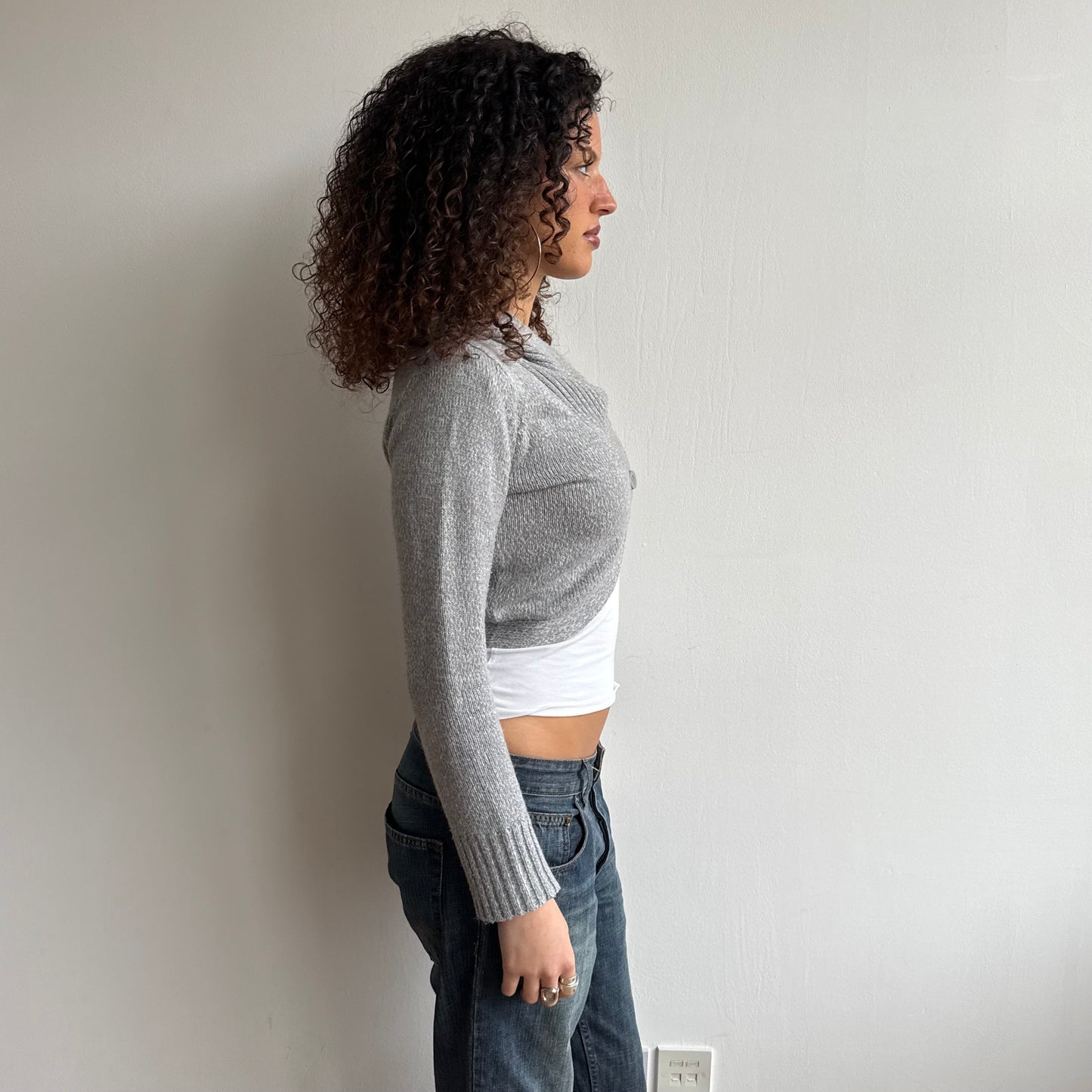 Grey wrap front button knit - Size M