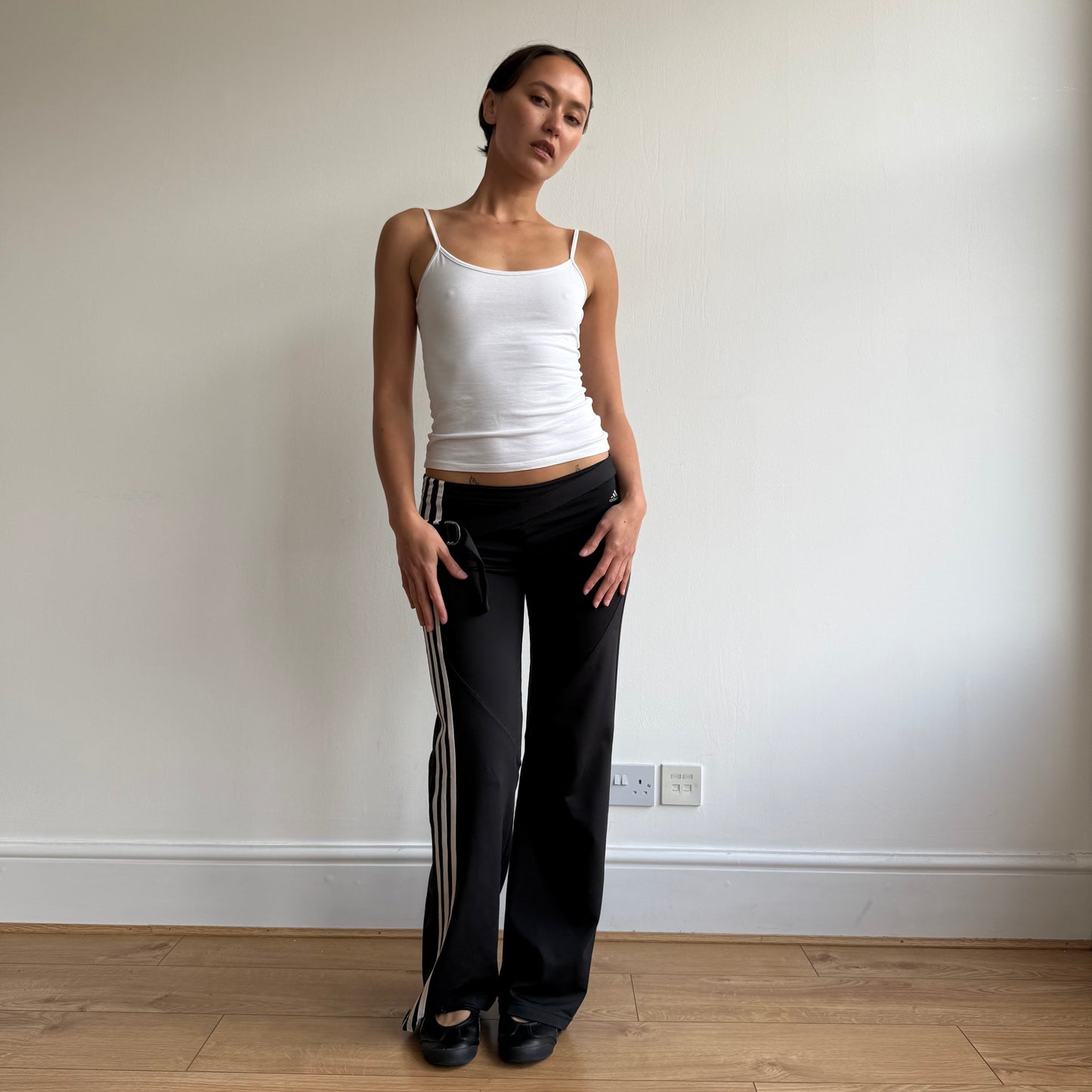 Black Adidas stripe flared yoga pants - Size S
