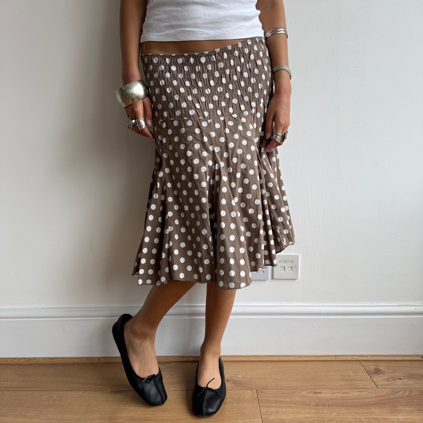 Brown polka dot midi skirt - Size M