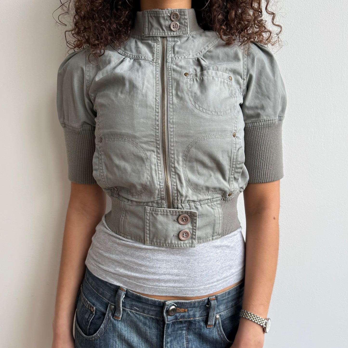 Khaki cropped sleeve jacket - Size M