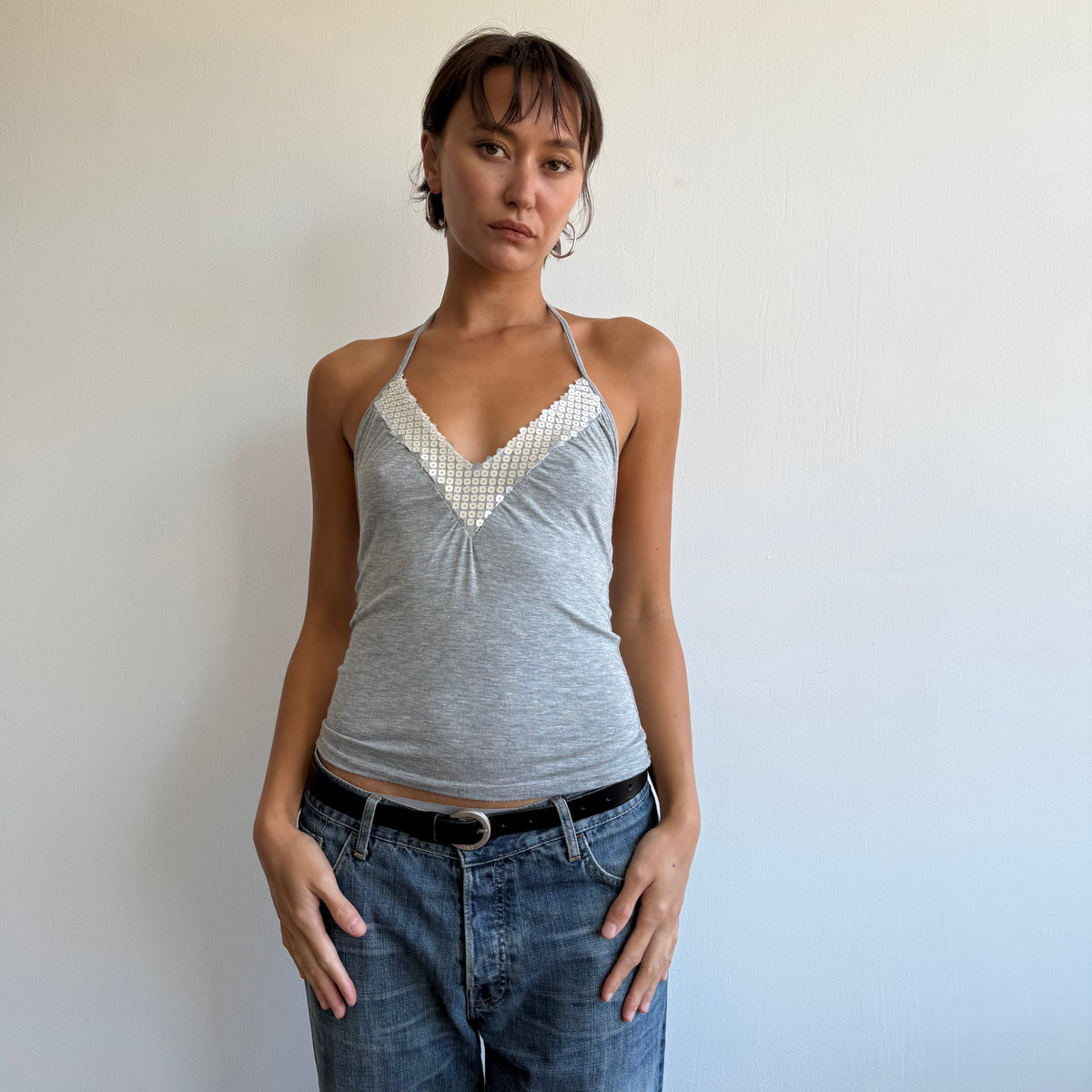 Grey sequin halter top - Size S