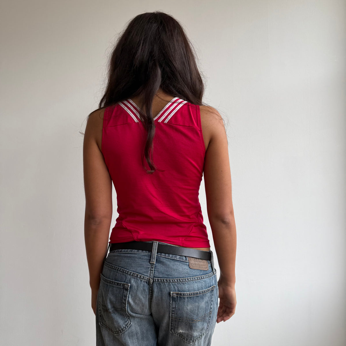 Red Adidas white stripe top - Size S