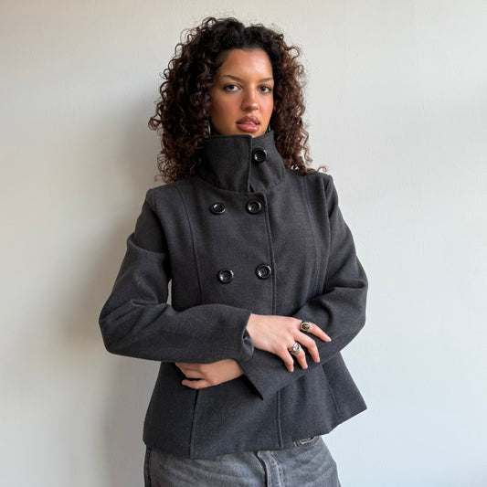 Grey button neck peacoat - Size L