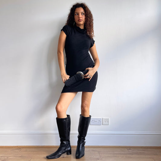 Black knit roll neck dress - Size S