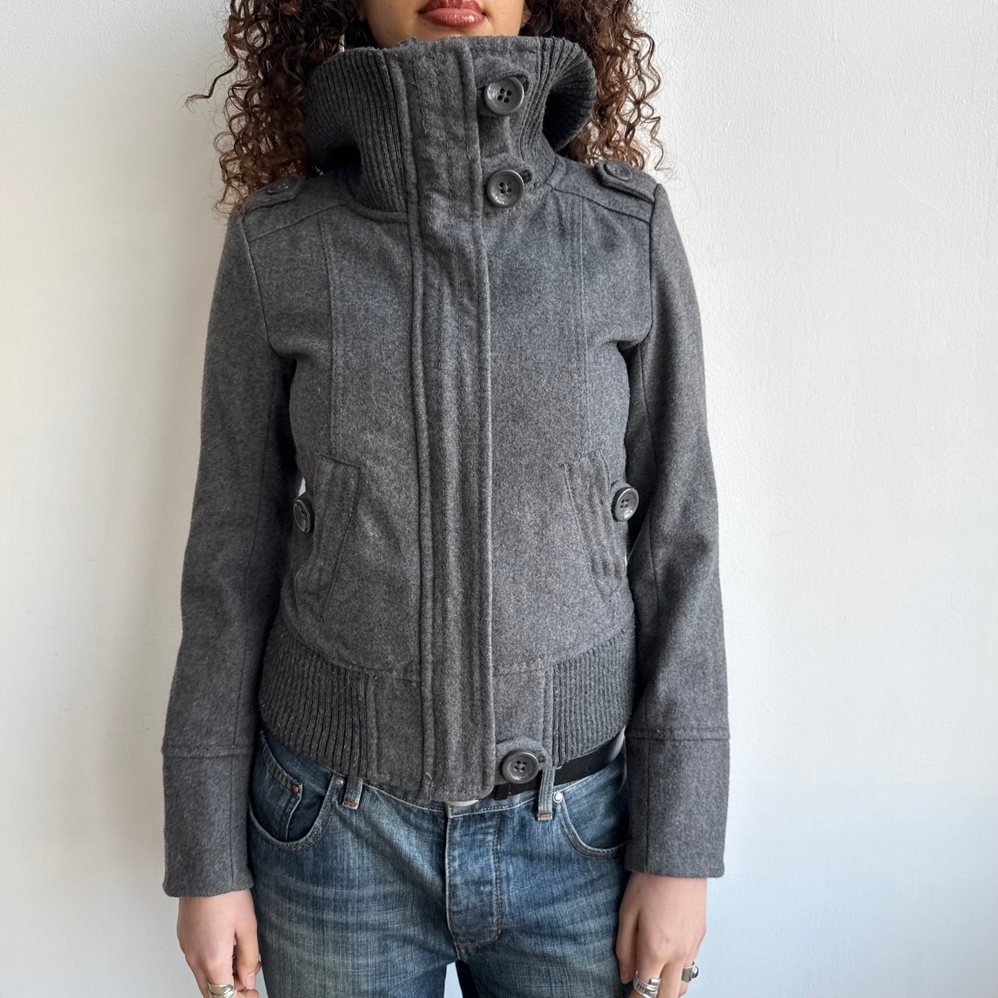 Grey cargo wool bomber - Size M