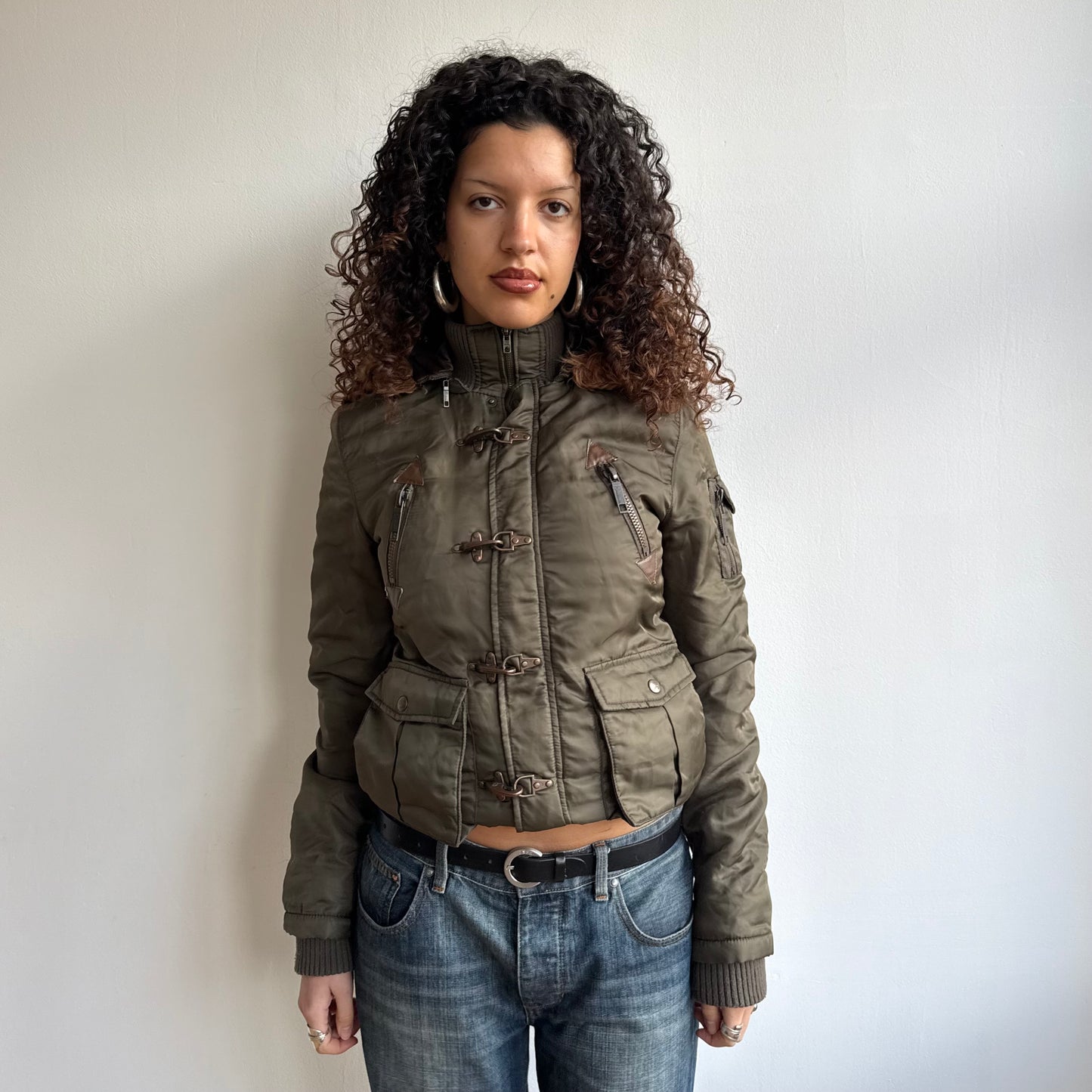 Khaki fireman’s clasp bomber - Size S/M