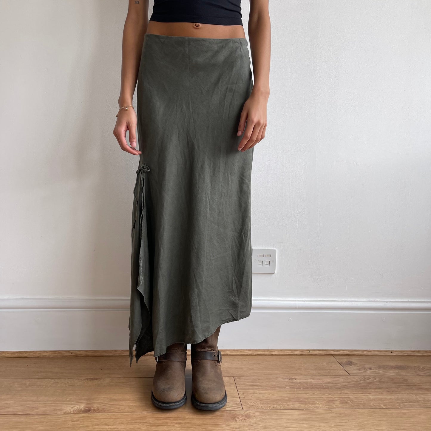 Khaki linen midi skirt - Size S