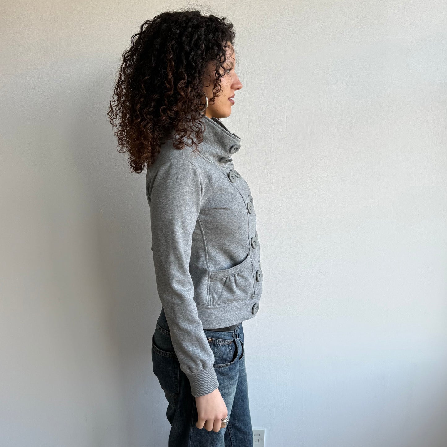 Grey button peacoat with fur collar - Size S