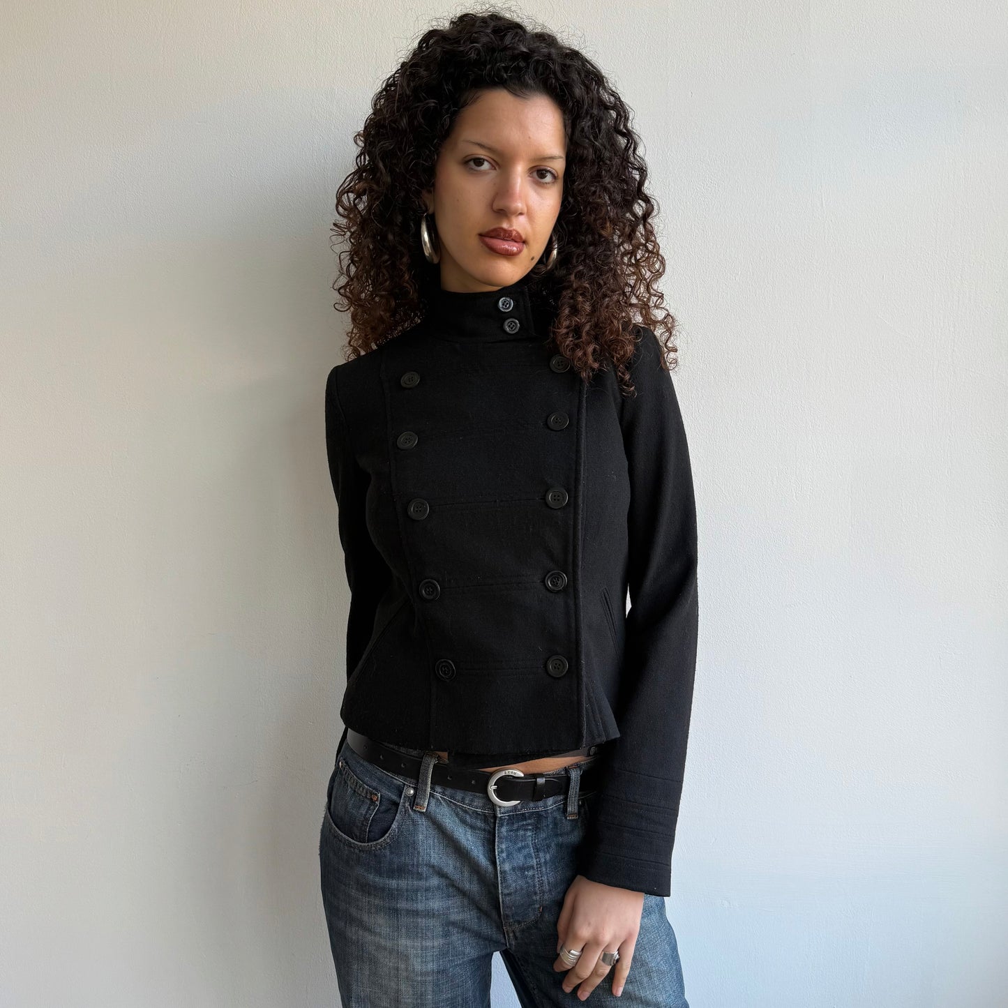 Black military peacoat - Size S