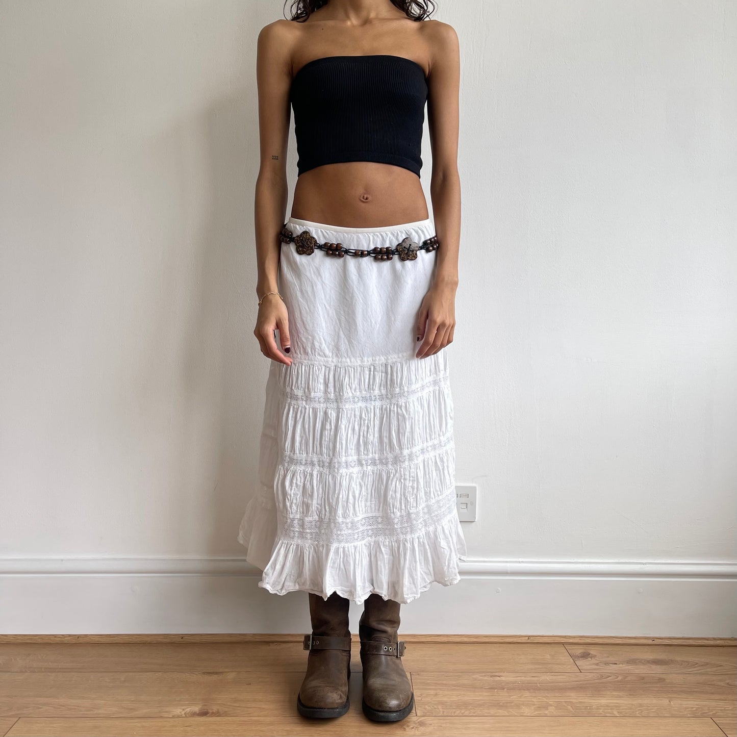 Brown beaded boho belt (2) - O/S