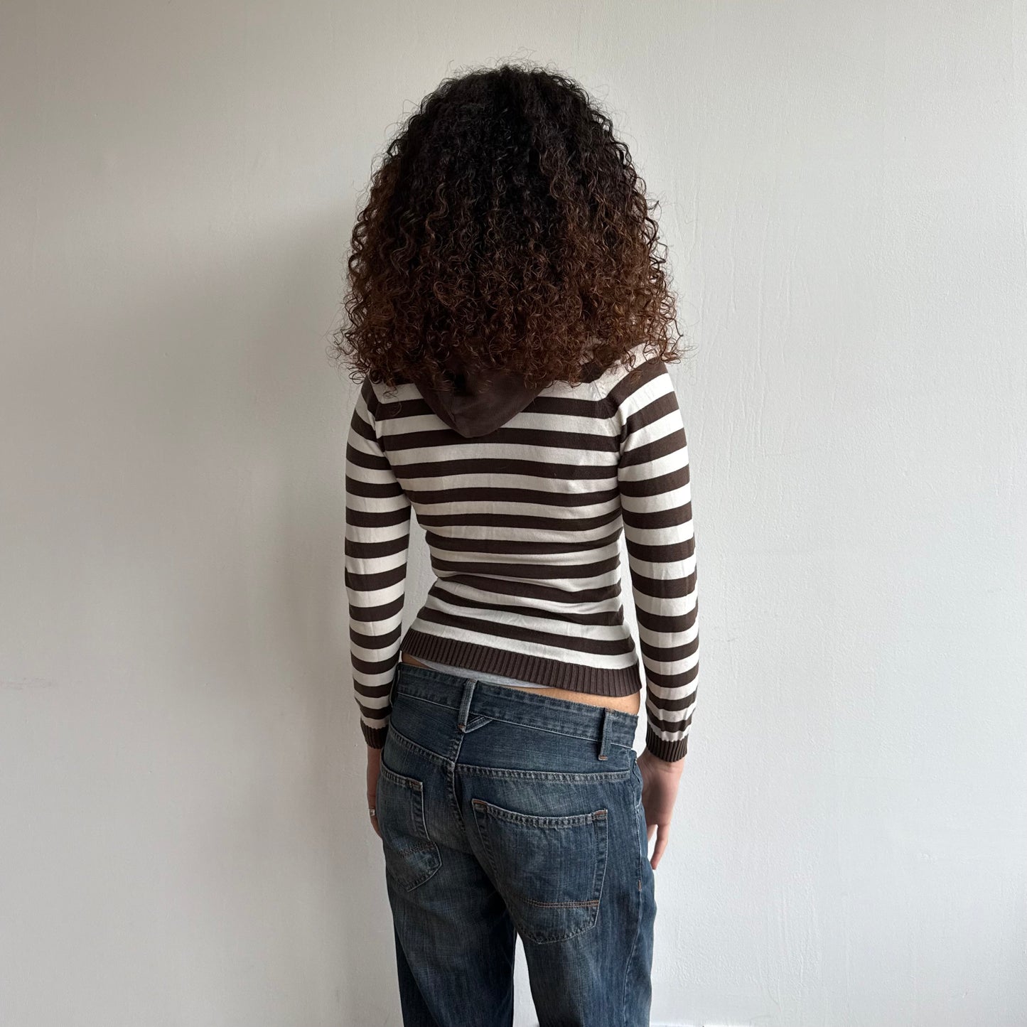 Brown and white hooded knit - Size S