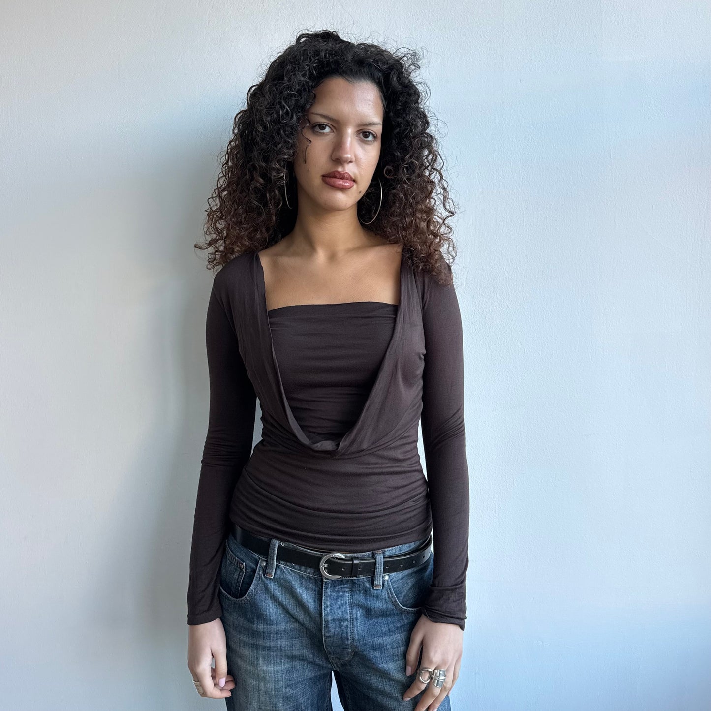 Brown keyhole wrap top - Size S