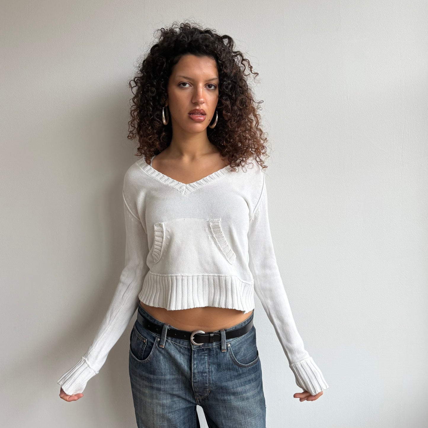 White hooded knit jumper - Size S