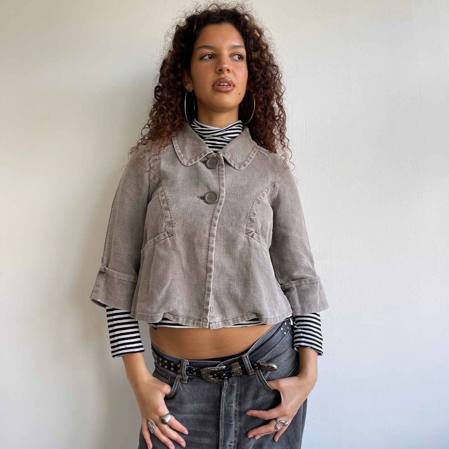 Light grey linen peacoat - Size XS