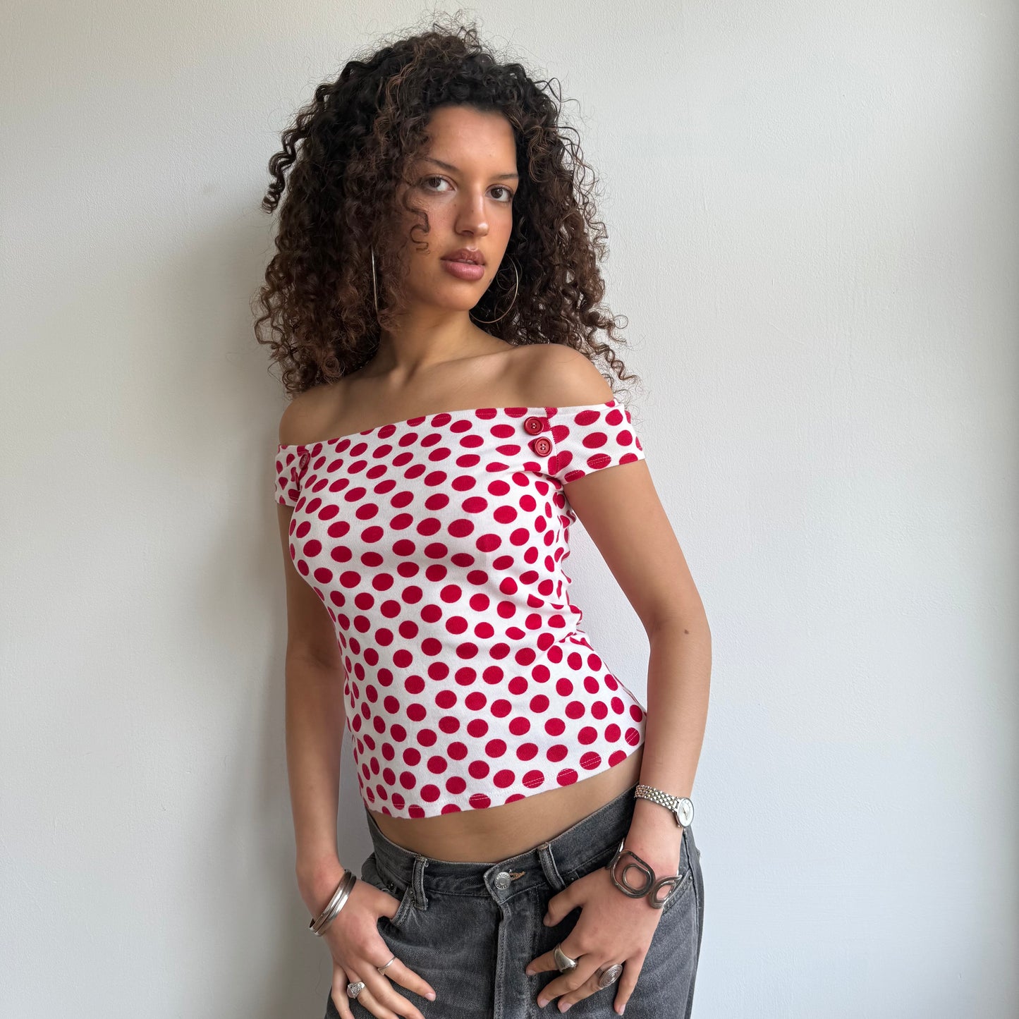 Polka dot Bardot top - Size XS