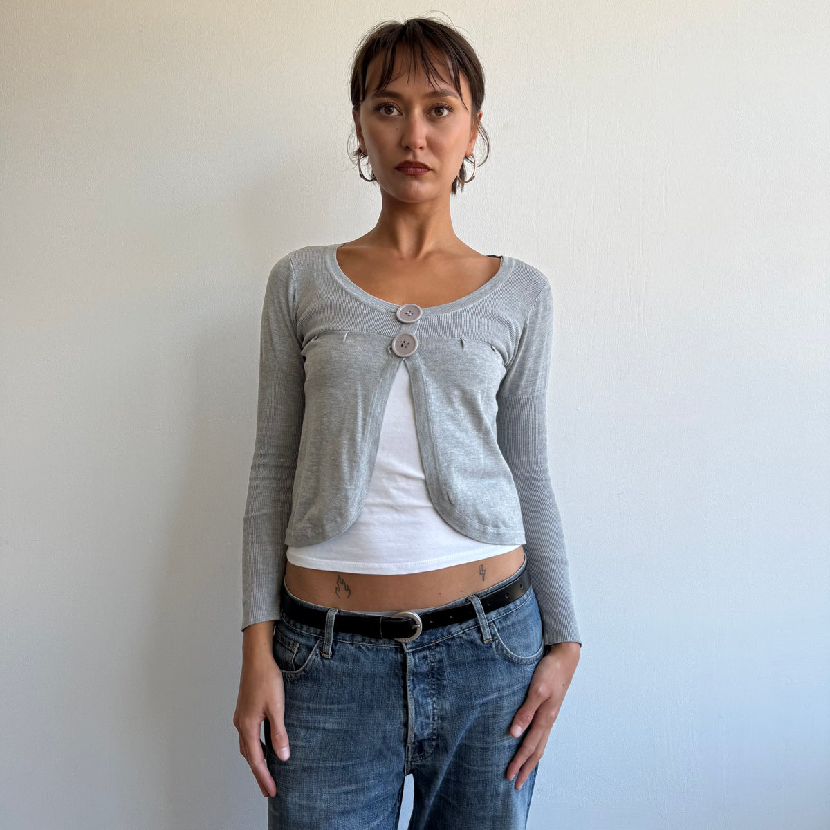 Grey button front cardi - Size S
