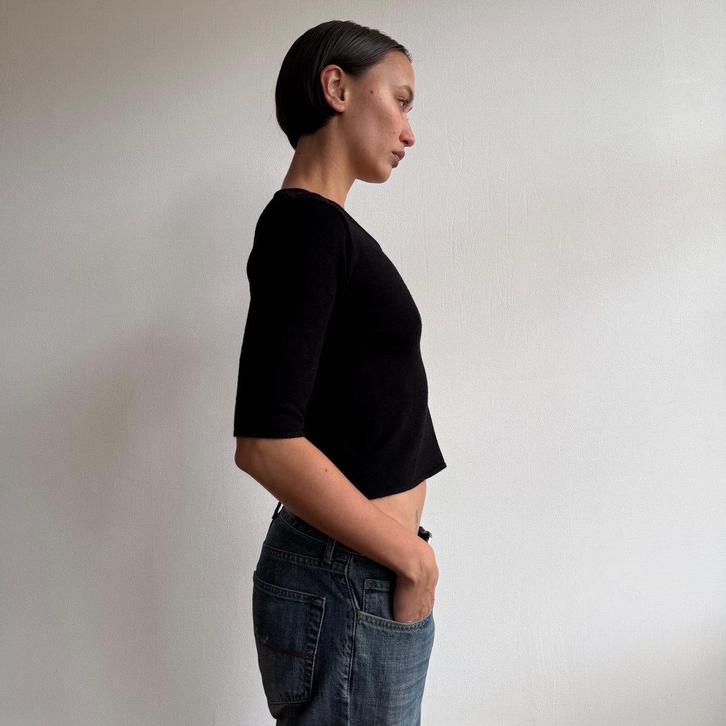 Black knit 3/4 sleeve top - Size S