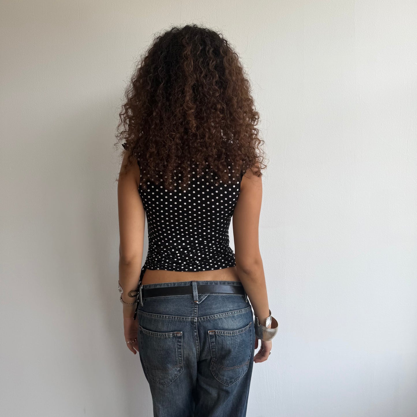 Polka dot ruched tie side t-shirt - Size S
