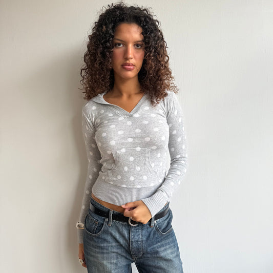 Grey polka dot hooded knit - Size S