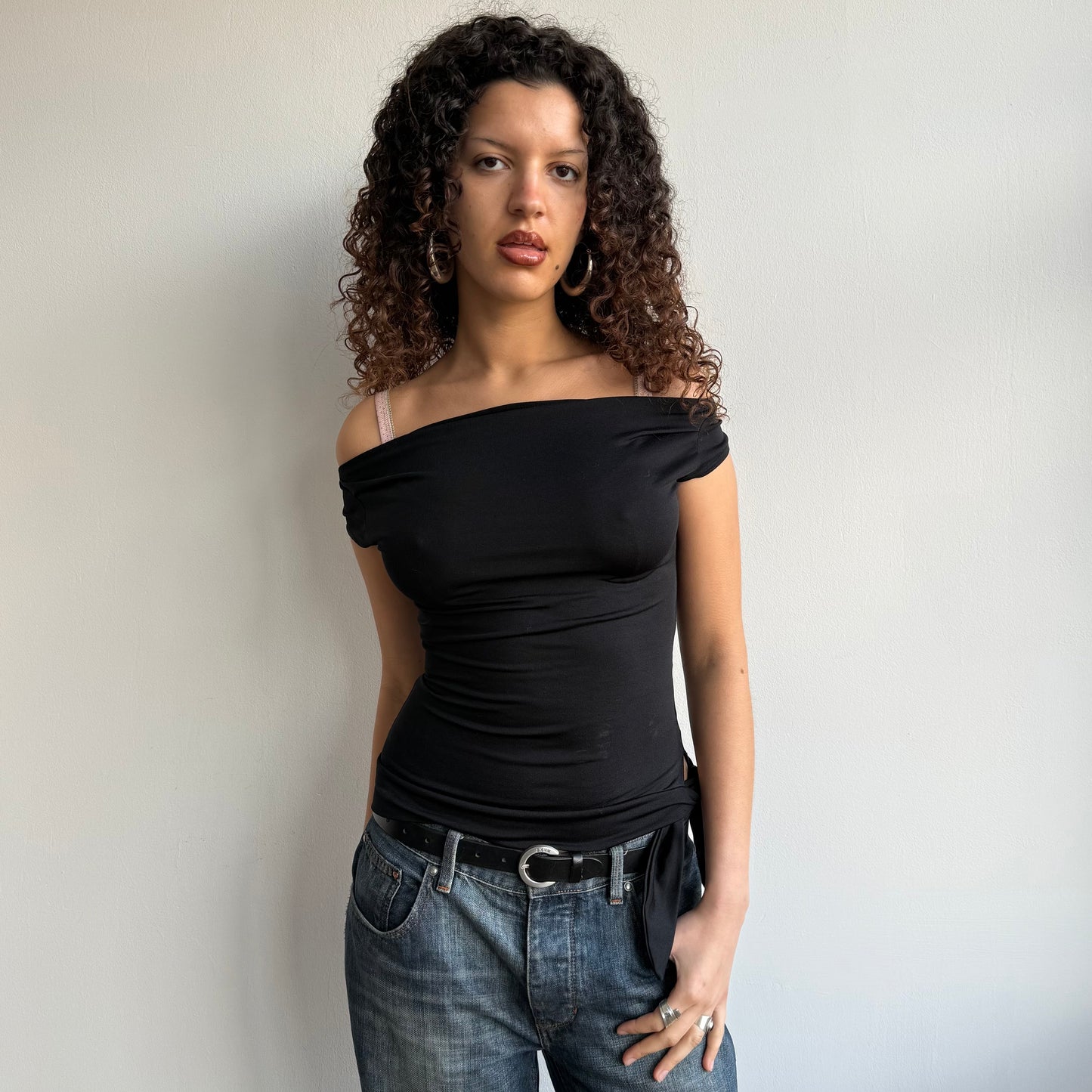 Black slouchy tie side top - Size S