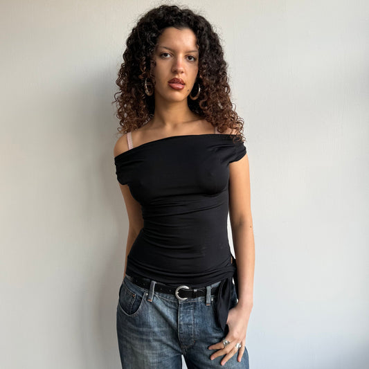 Black slouchy tie side top - Size S