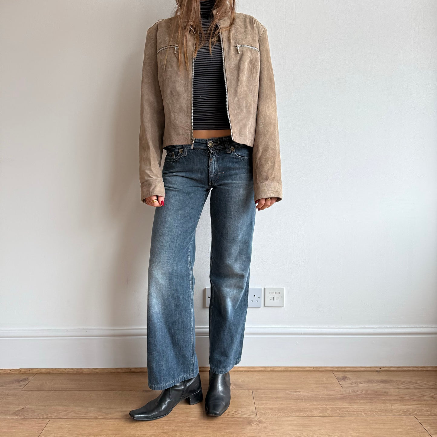 Tan suede moto jacket - Size M