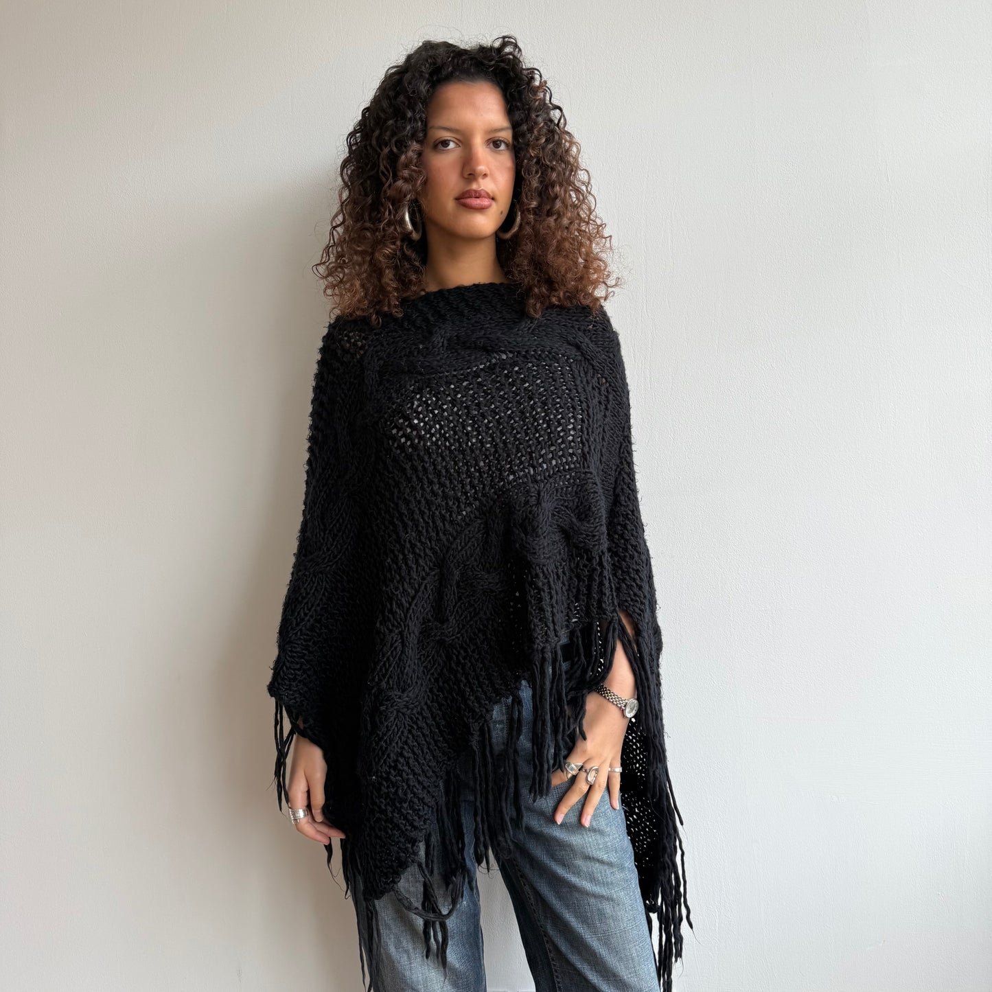 Black knit poncho - One Size