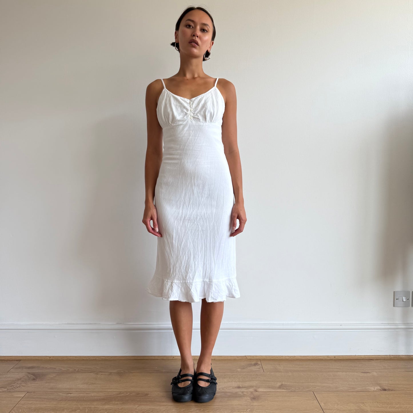 White linen midi milkmaid dress - Size S