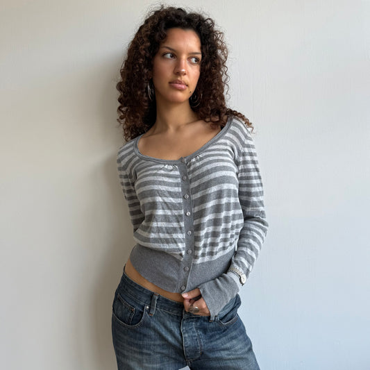 Light grey striped cardi - Size M