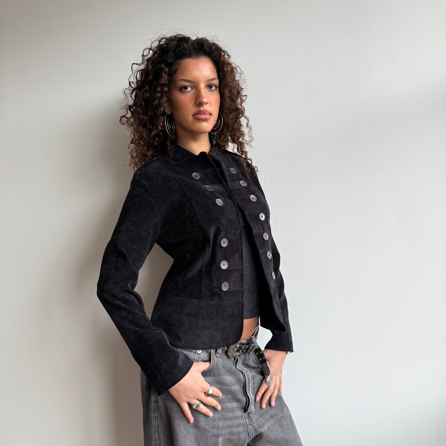 Black velvet military jacket - Size M