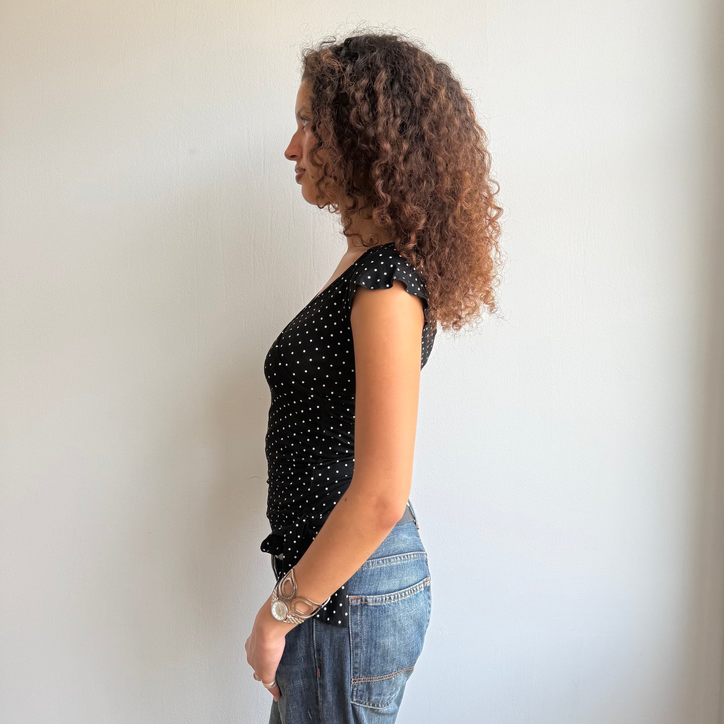 Micro polka dot wrap top - Size S/M