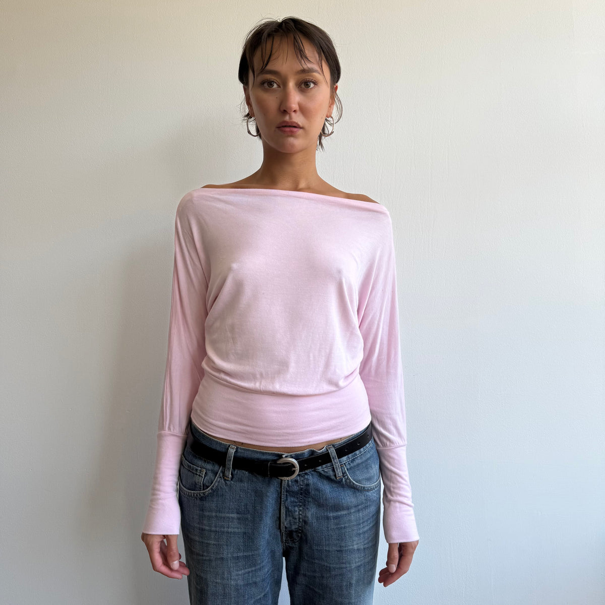 Pink batwing slouchy top - Size S