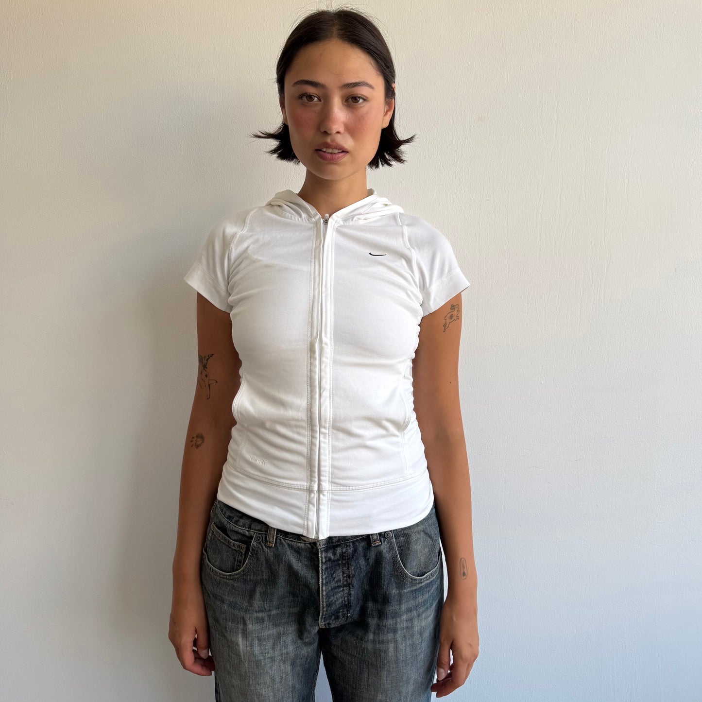 White Nike zip up short sleeve hoodie - Size S