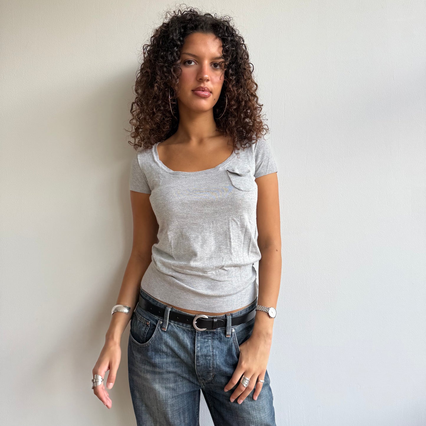 Short sleeve grey button knit - Size S