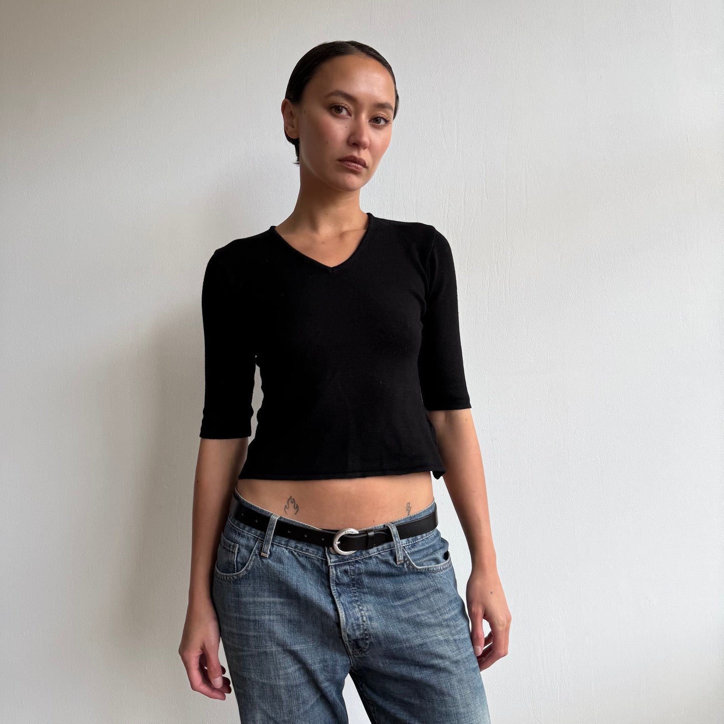 Black knit 3/4 sleeve top - Size S