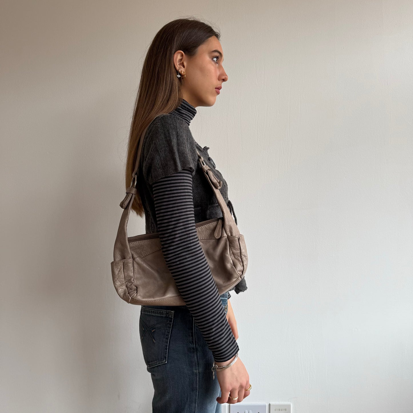 Beige leather mini bag