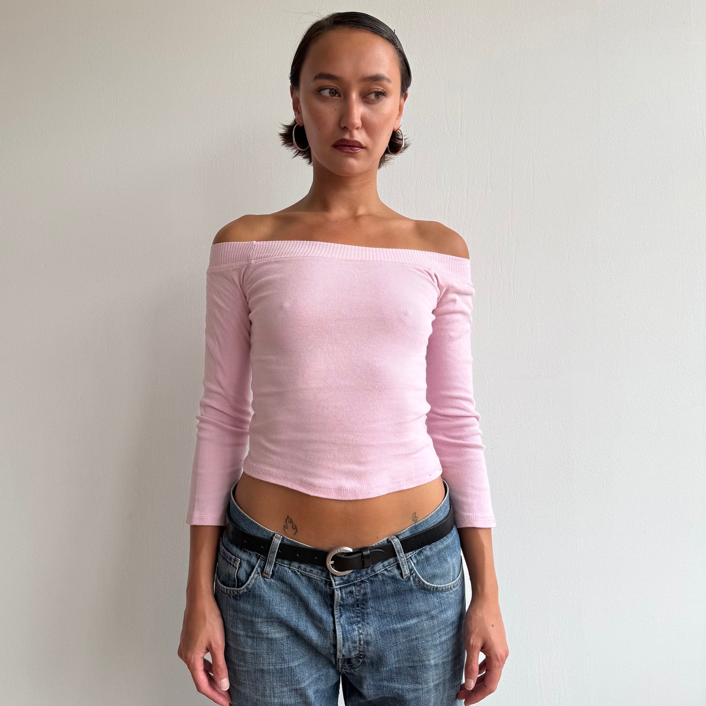Pink 3/4 sleeve Bardot top - Size XS