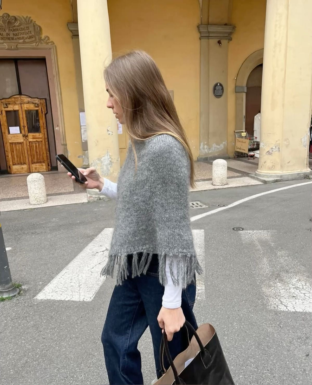 Grey roll neck poncho - Size S