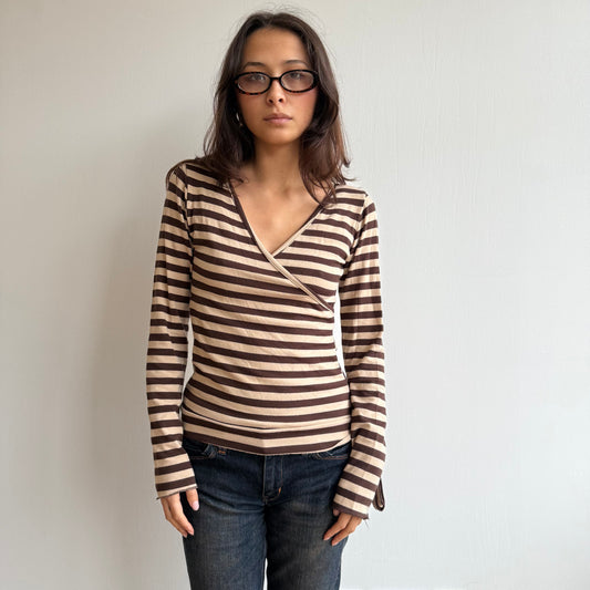 Beige striped wrap top - Size S