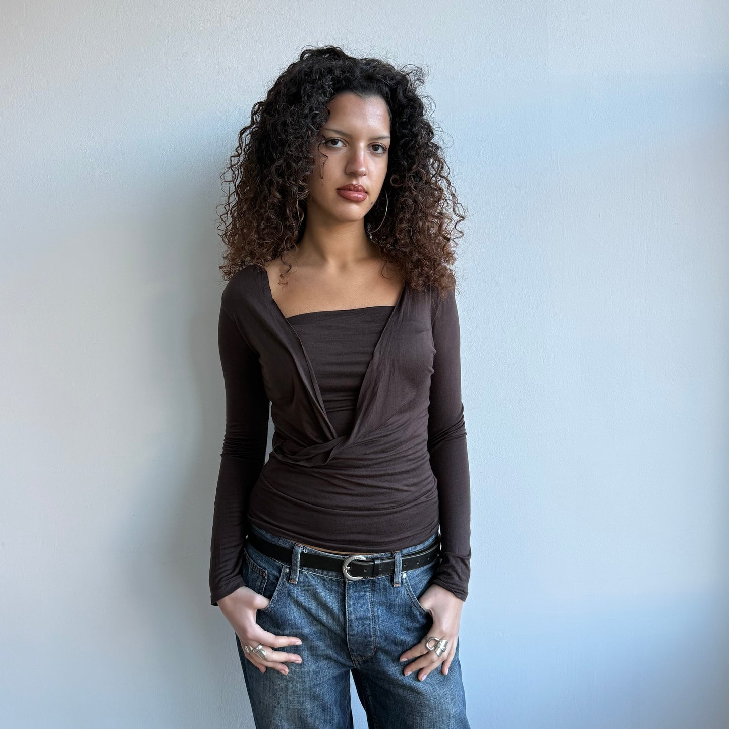 Brown keyhole wrap top - Size S