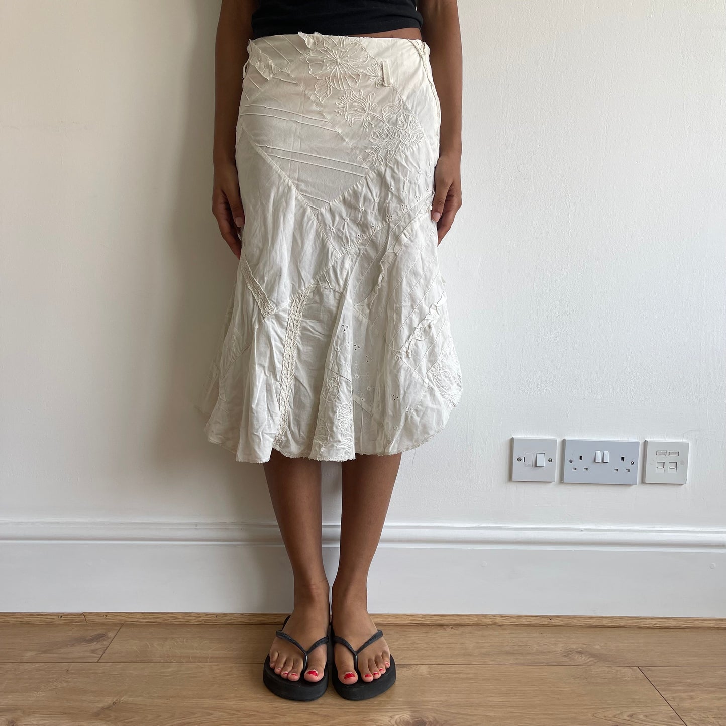 Cream patchwork midi skirt - Size S