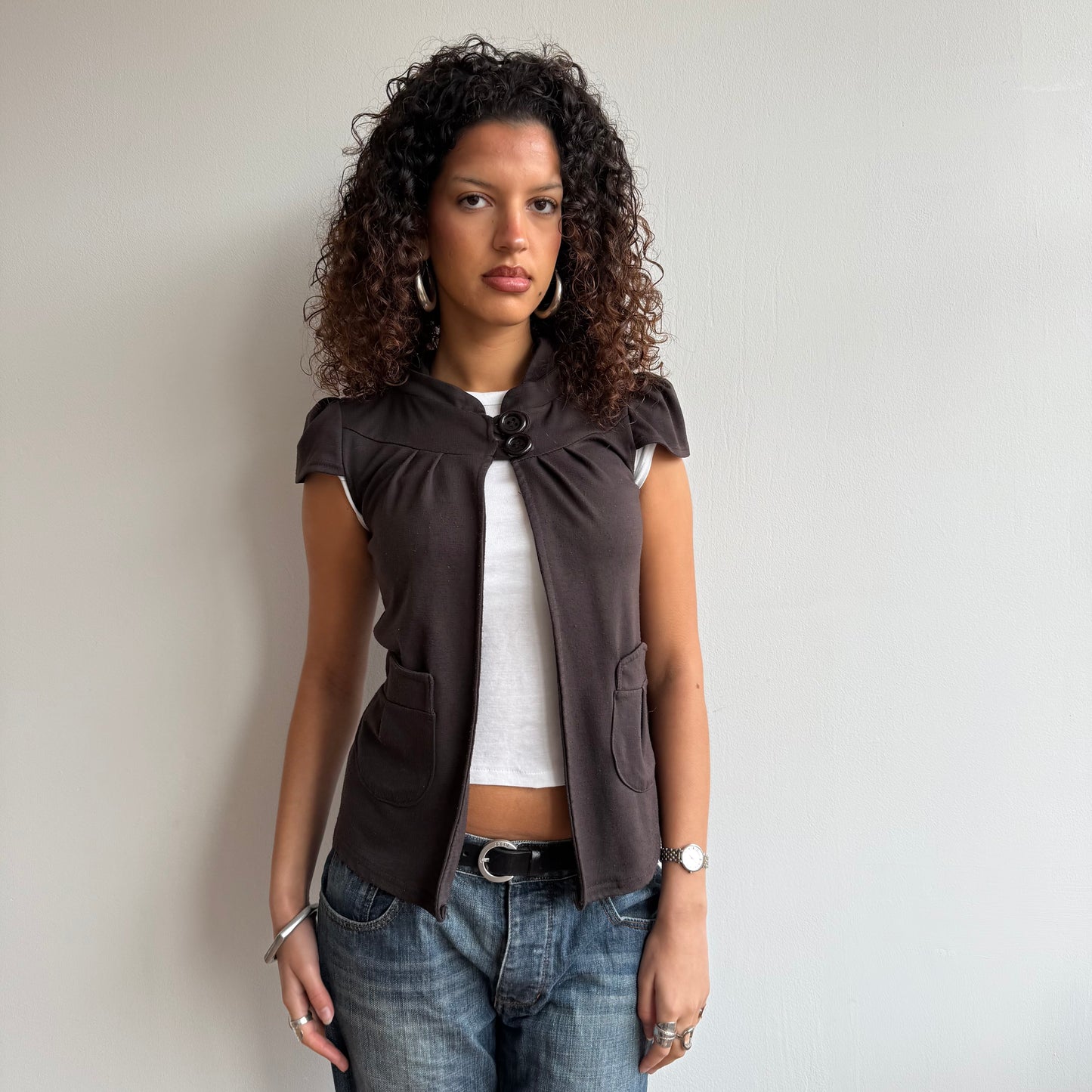 Brown short sleeve peacoat - Size S/M